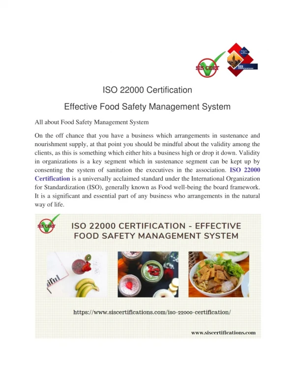 ISO 22000 Certification - Effective Food Safety Management System