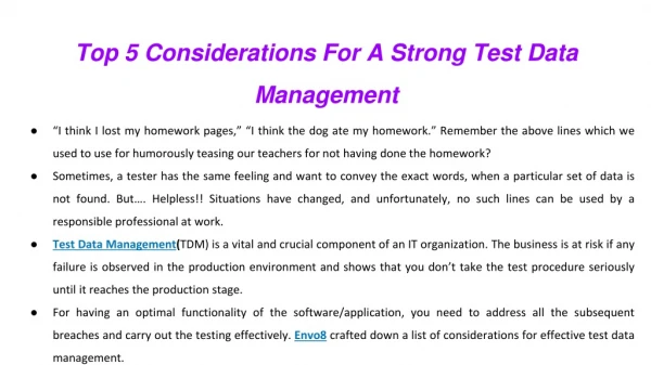 Top 5 Considerations For A Strong Test Data Management