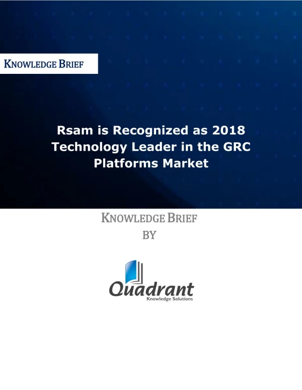 Rsam is Recognized as 2018 Technology Leader in the GRC Platforms Market