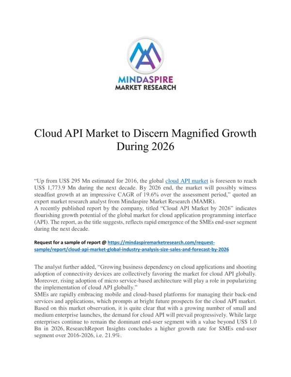 Cloud API Market to Discern Magnified Growth During 2026