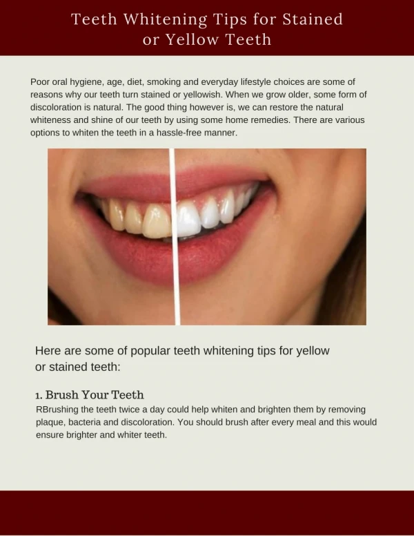 Teeth Whitening Tips for Stained or Yellow Teeth