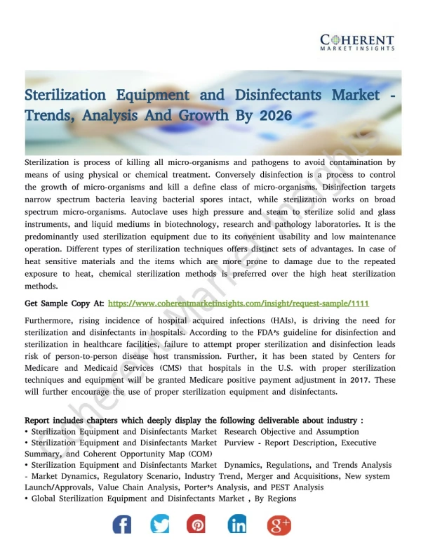 Sterilization Equipment and Disinfectants Market - Trends, Analysis And Growth By 2026