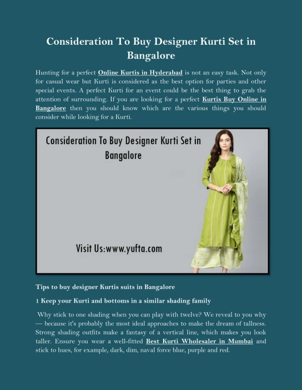 Consideration To Buy Designer Kurti Set in Bangalore