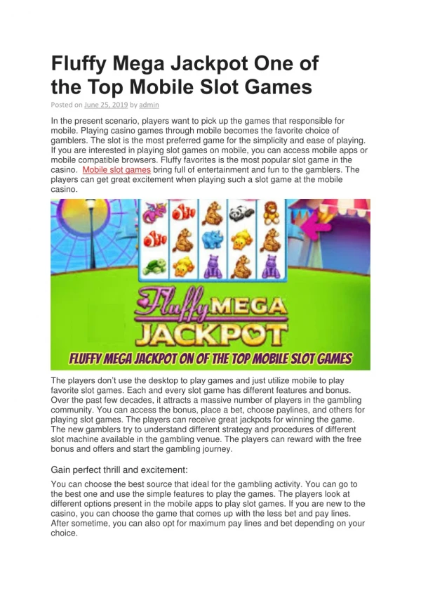 Fluffy Mega Jackpot One of the Top Mobile Slot Games