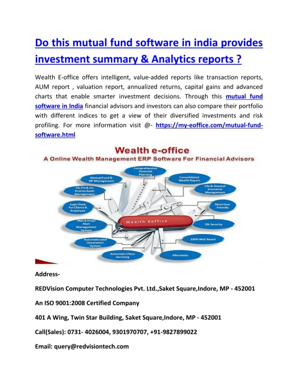 Do this mutual fund software in india provides investment summary & Analytics reports ?