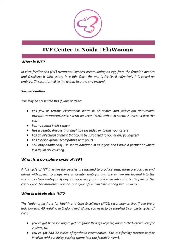 IVF Center In Noida | ElaWoman