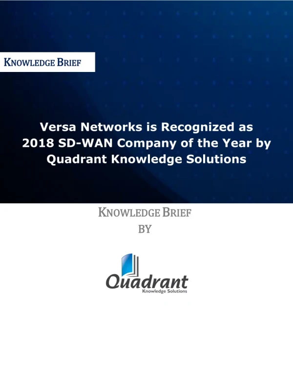 Versa Networks is Recognized as 2018 SD-WAN Company of the Year by Quadrant Knowledge Solutions