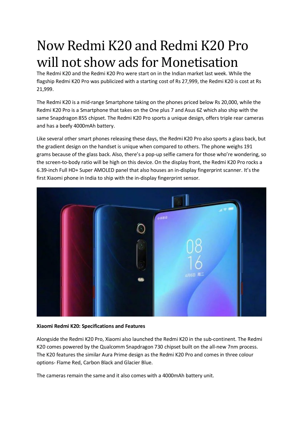 now redmi k20 and redmi k20 pro will not show