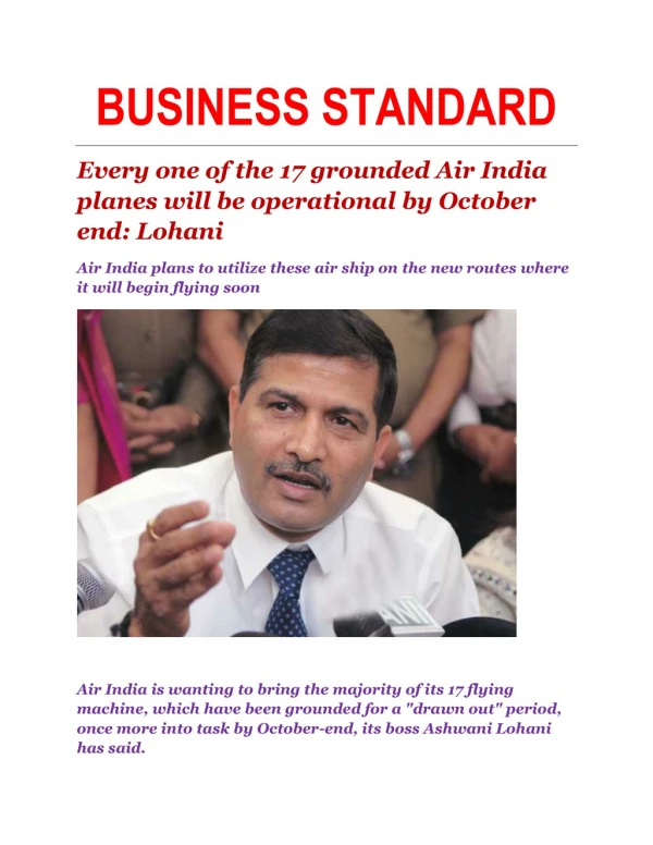 Every one of the 17 grounded Air India planes will be operational by October end: Lohani