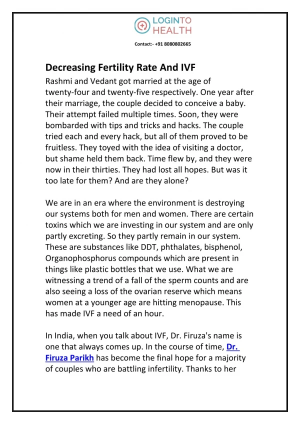 Decreasing Fertility Rate And IVF