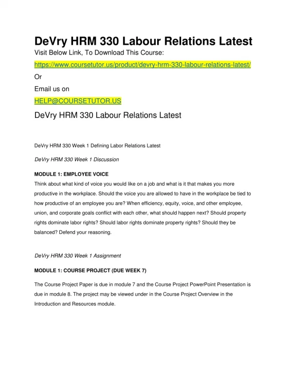 devry hrm 330 labour relations latest visit below