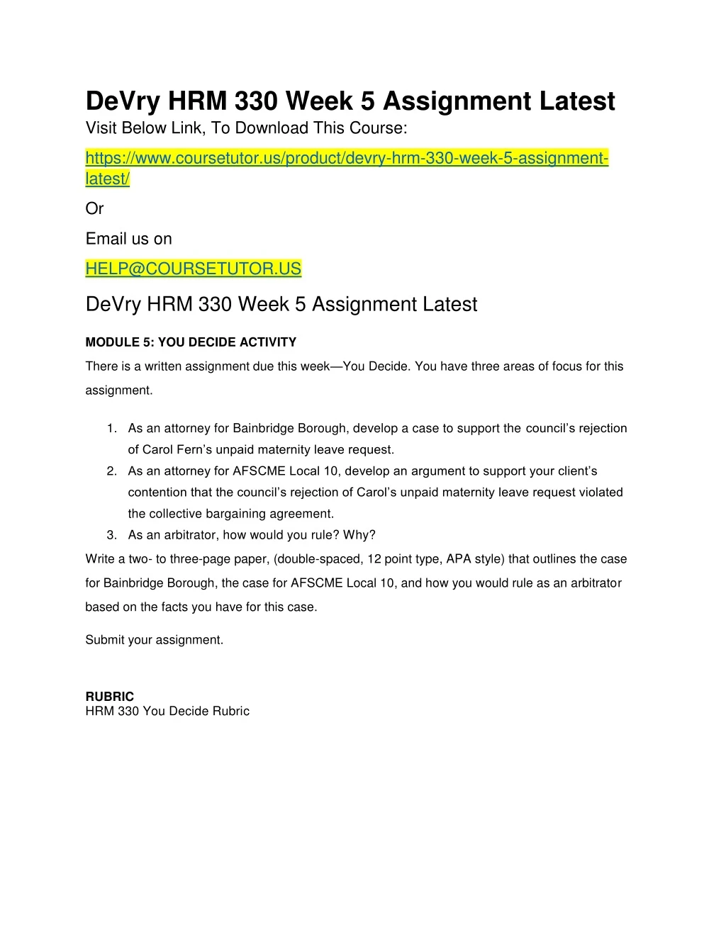 devry hrm 330 week 5 assignment latest visit