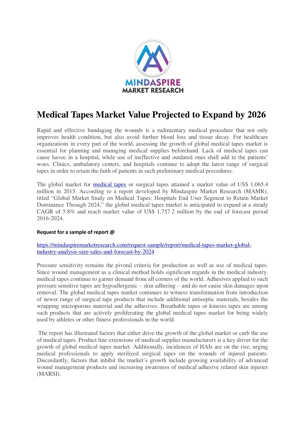 medical tapes market value projected to expand