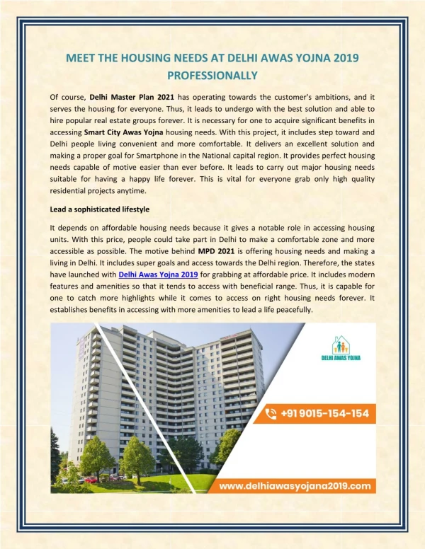 Meet the housing needs at Delhi Awas Yojna 2019 professionally