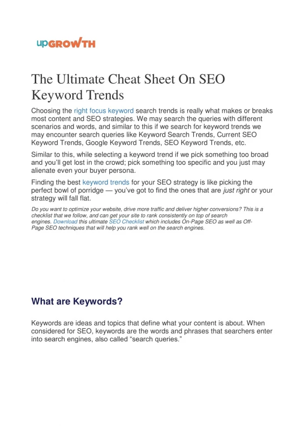 The Ultimate Cheat Sheet On SEO Keyword Trends