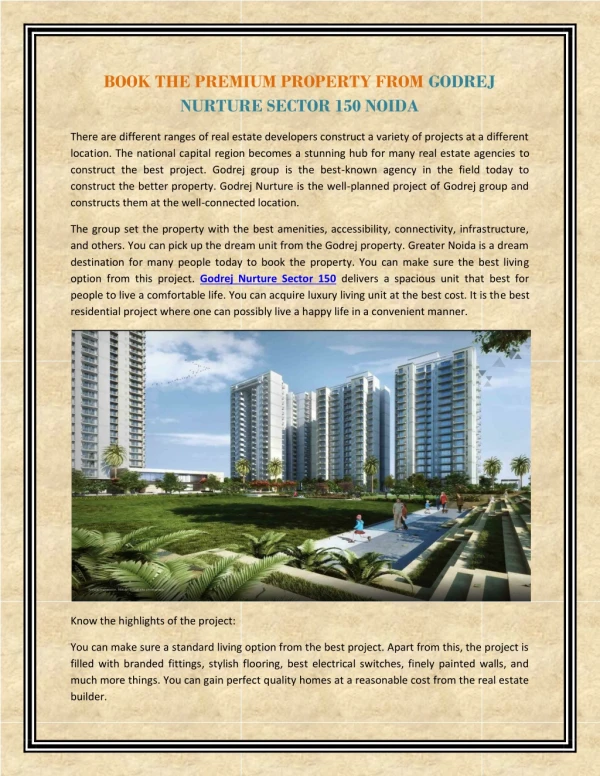 Book the Premium Property from Godrej Nurture Sector 150 Noida