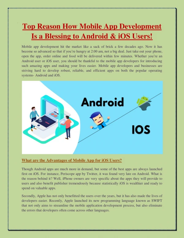 Top Reason How Mobile App Development Is a Blessing to Android & iOS Users