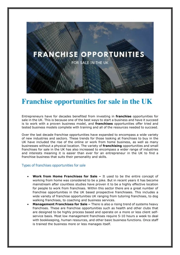 Franchise Opportunities & UK Business Franchises for Sale