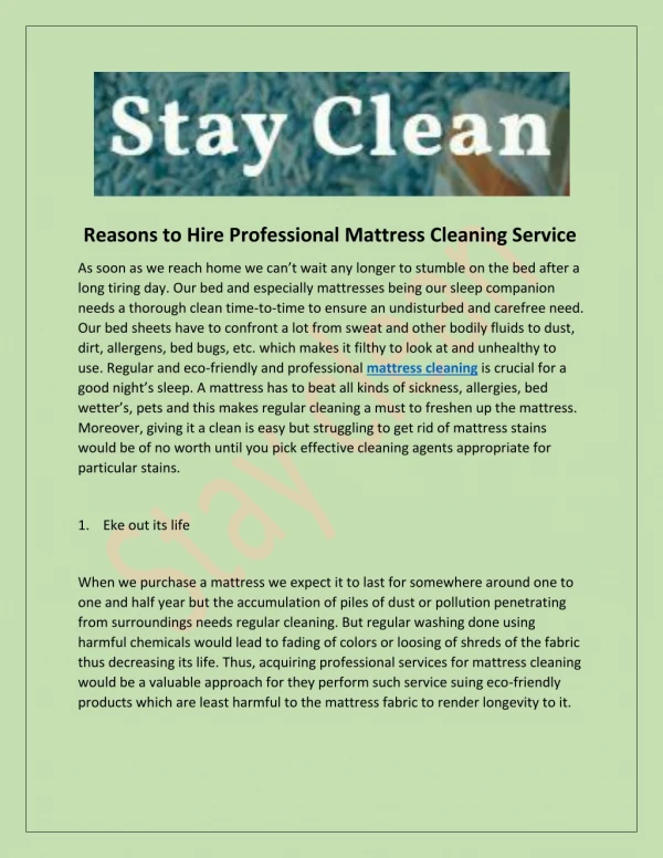Reasons to Hire Professional Mattress Cleaning Service