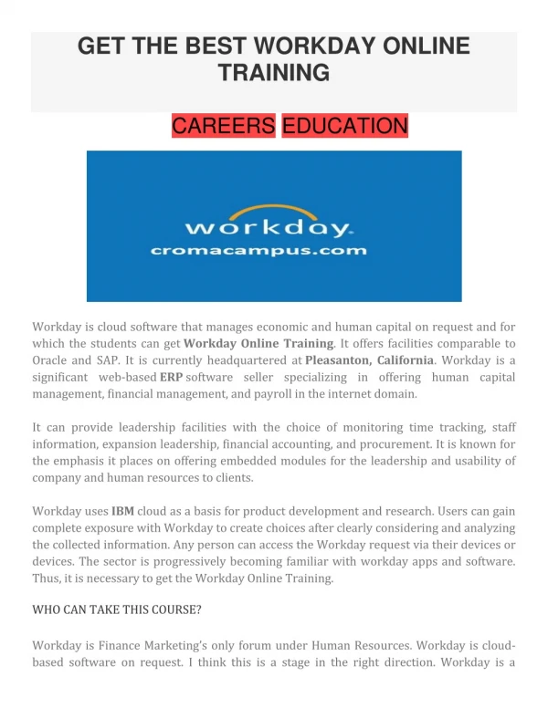 Get the best workday online training | croma campus
