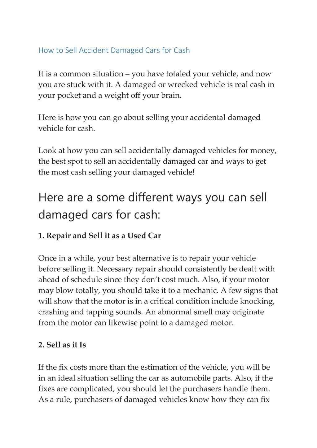 how to sell accident damaged cars for cash