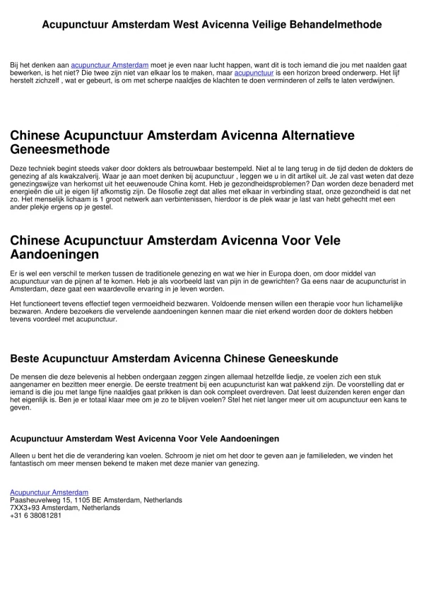 Chinese Acupunctuur Amsterdam Avicenna Fysieke Klachten