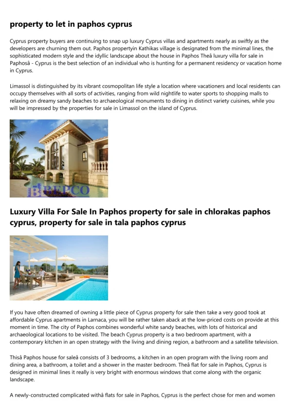 property for sale in paphos area and Cyprus Residency Visa