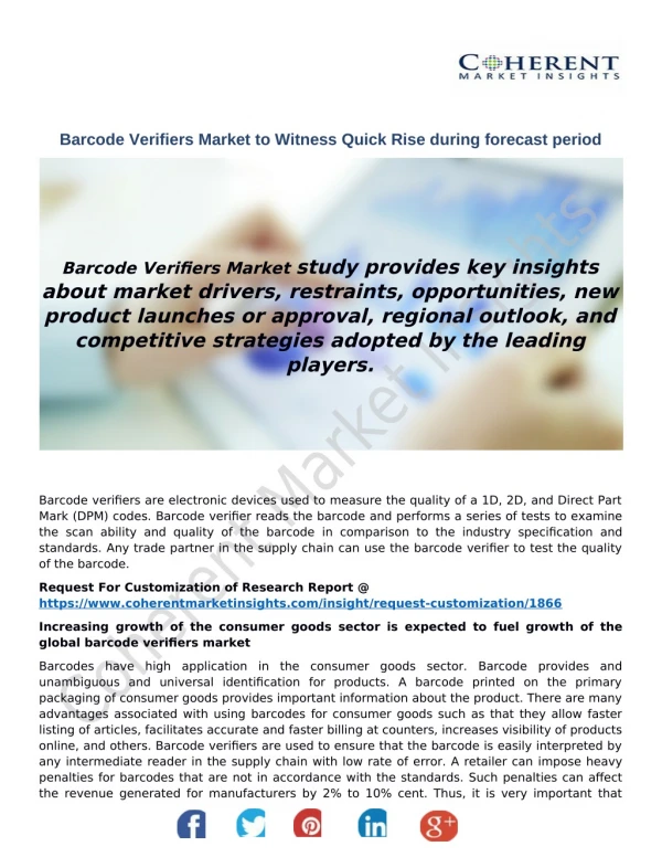 Barcode Verifiers Market to Witness Quick Rise during forecast period
