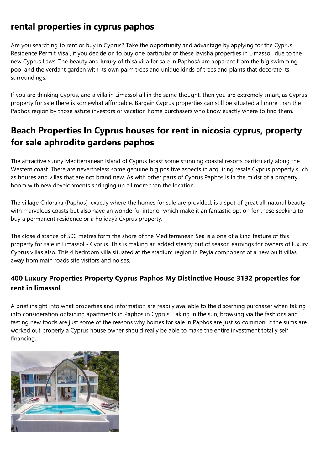 rental properties in cyprus paphos
