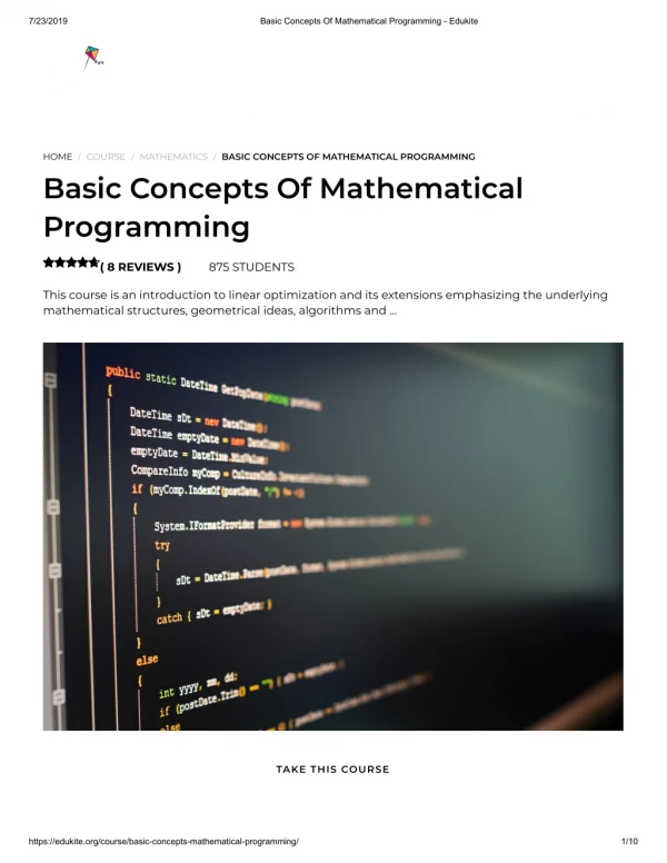 Basic Concepts Of Mathematical Programming - Edukite