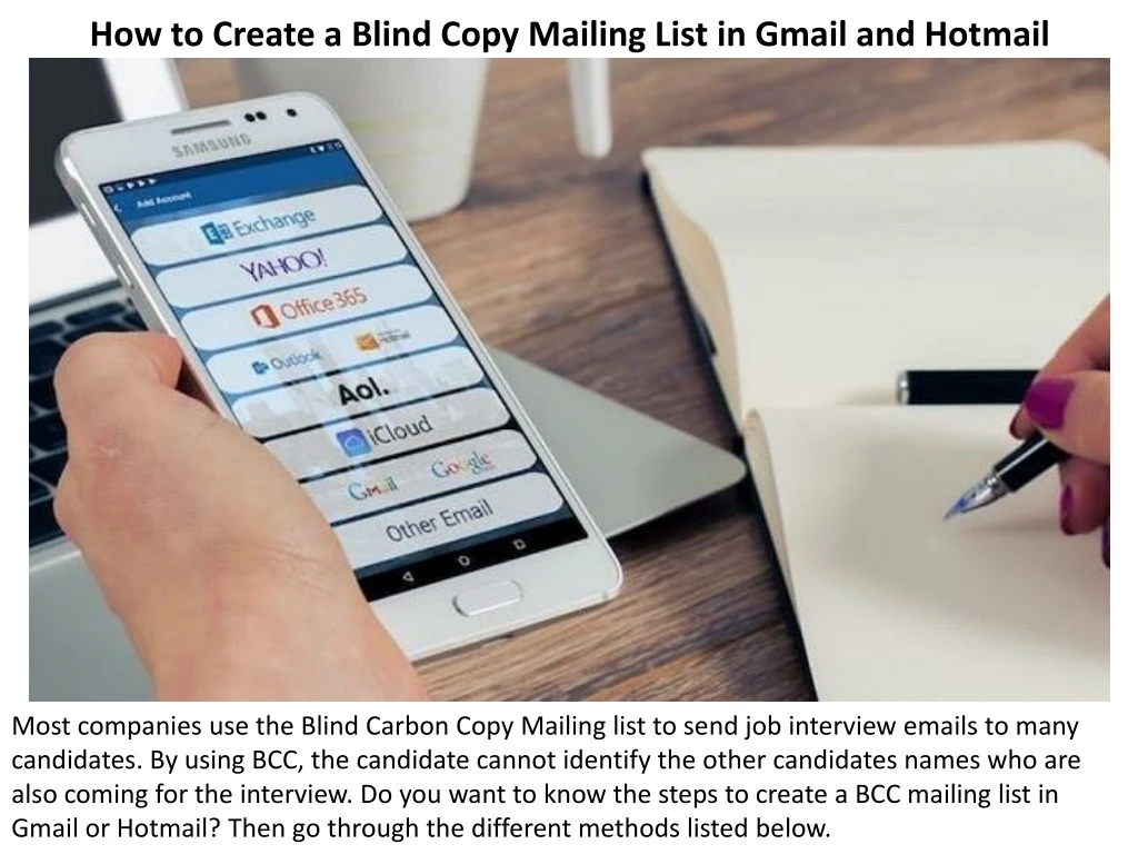 how to create a blind copy mailing list in gmail and hotmail