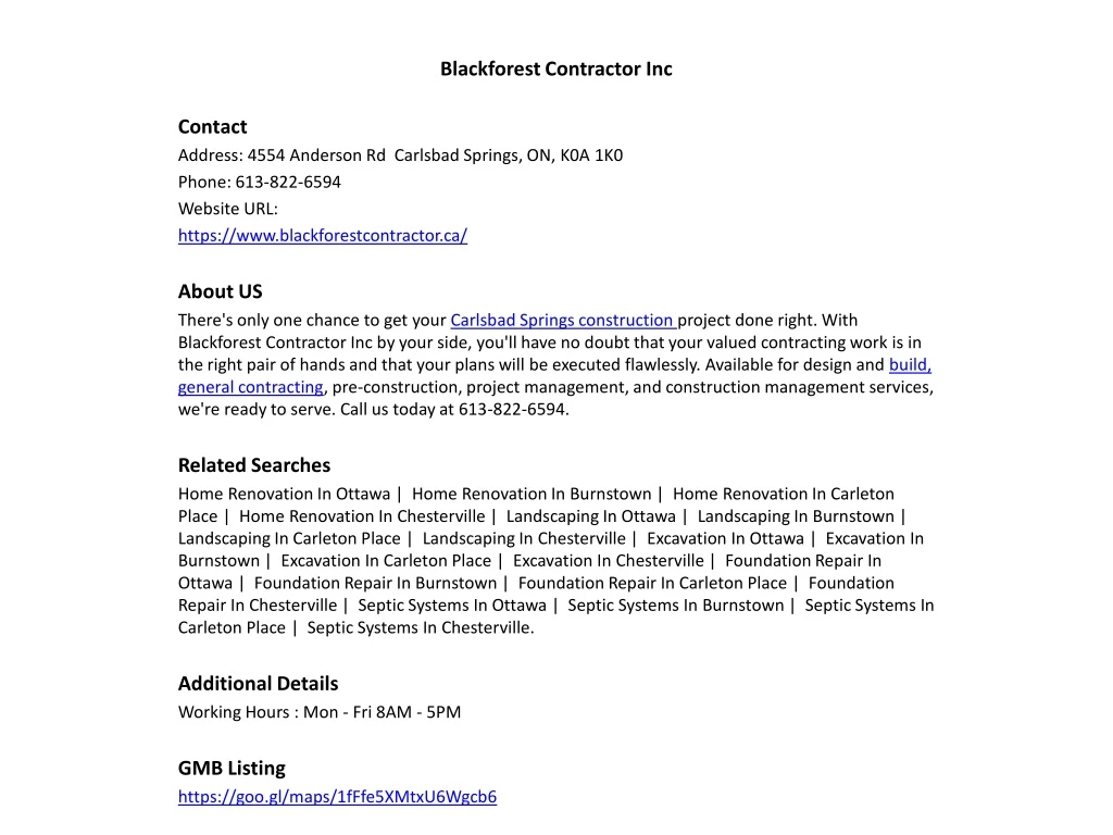 blackforest contractor inc contact address 4554
