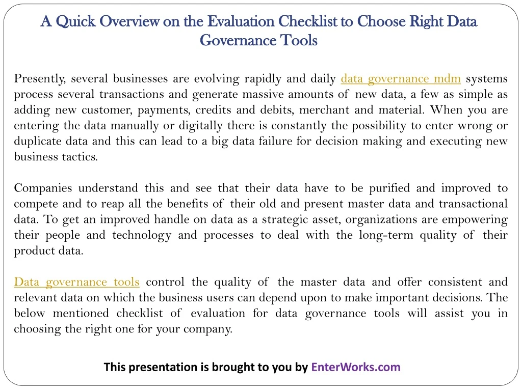 a quick overview on the evaluation checklist