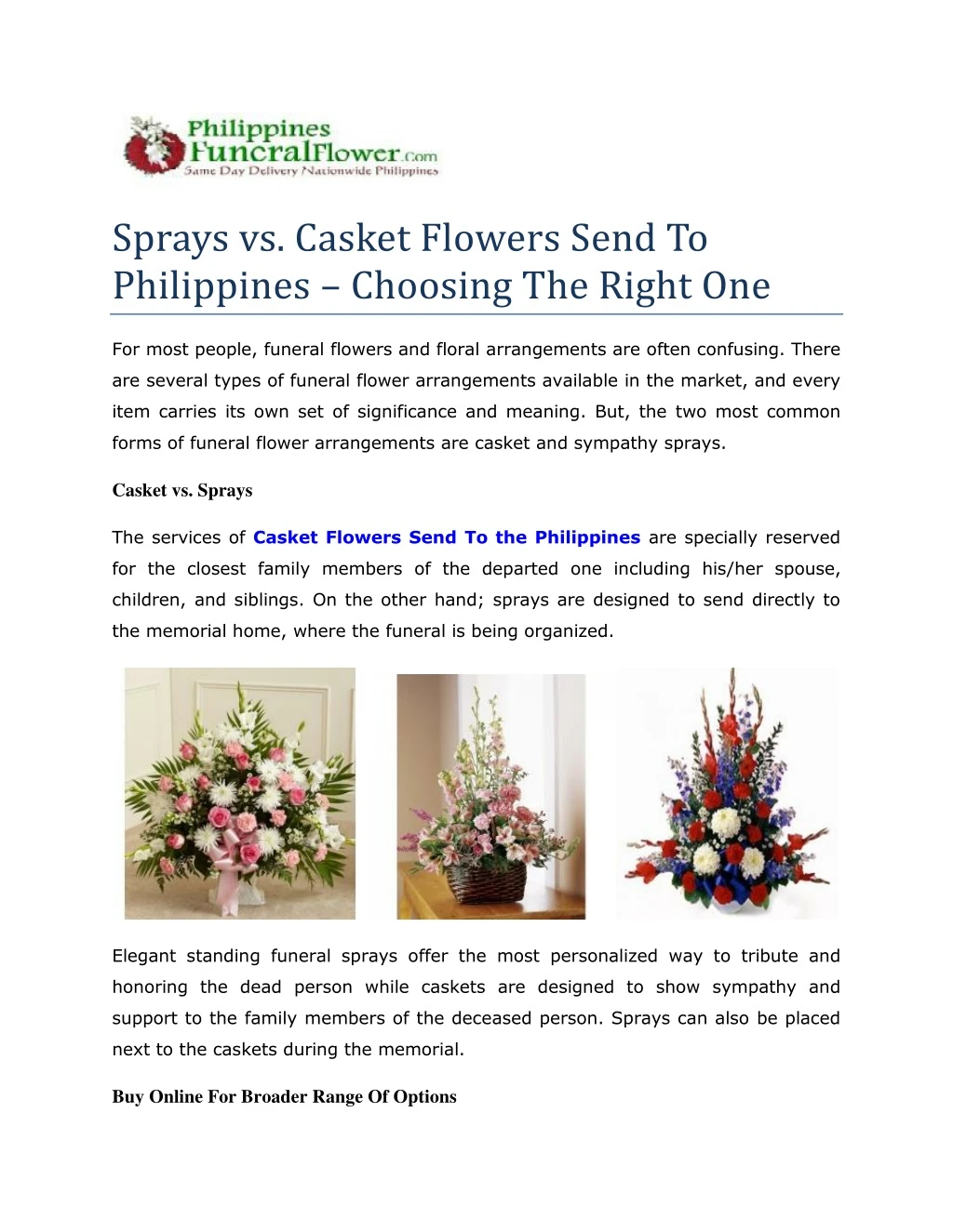 sprays vs casket flowers send to philippines