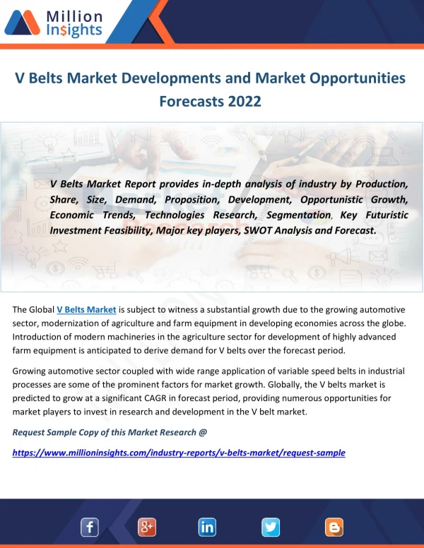 V Belts Market Developments and Market Opportunities Forecasts 2022