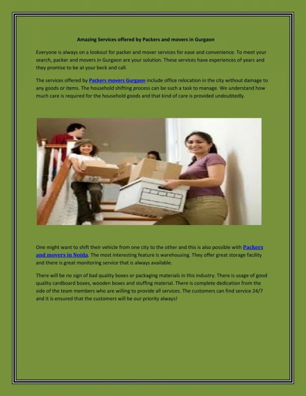 Amazing Services offered by Packers and movers in Gurgaon