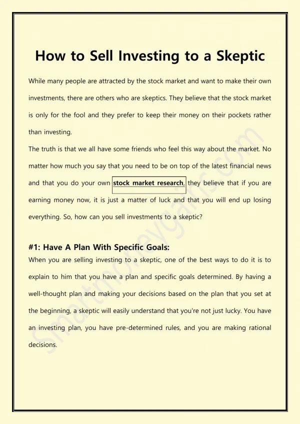 how to sell investing to a skeptic