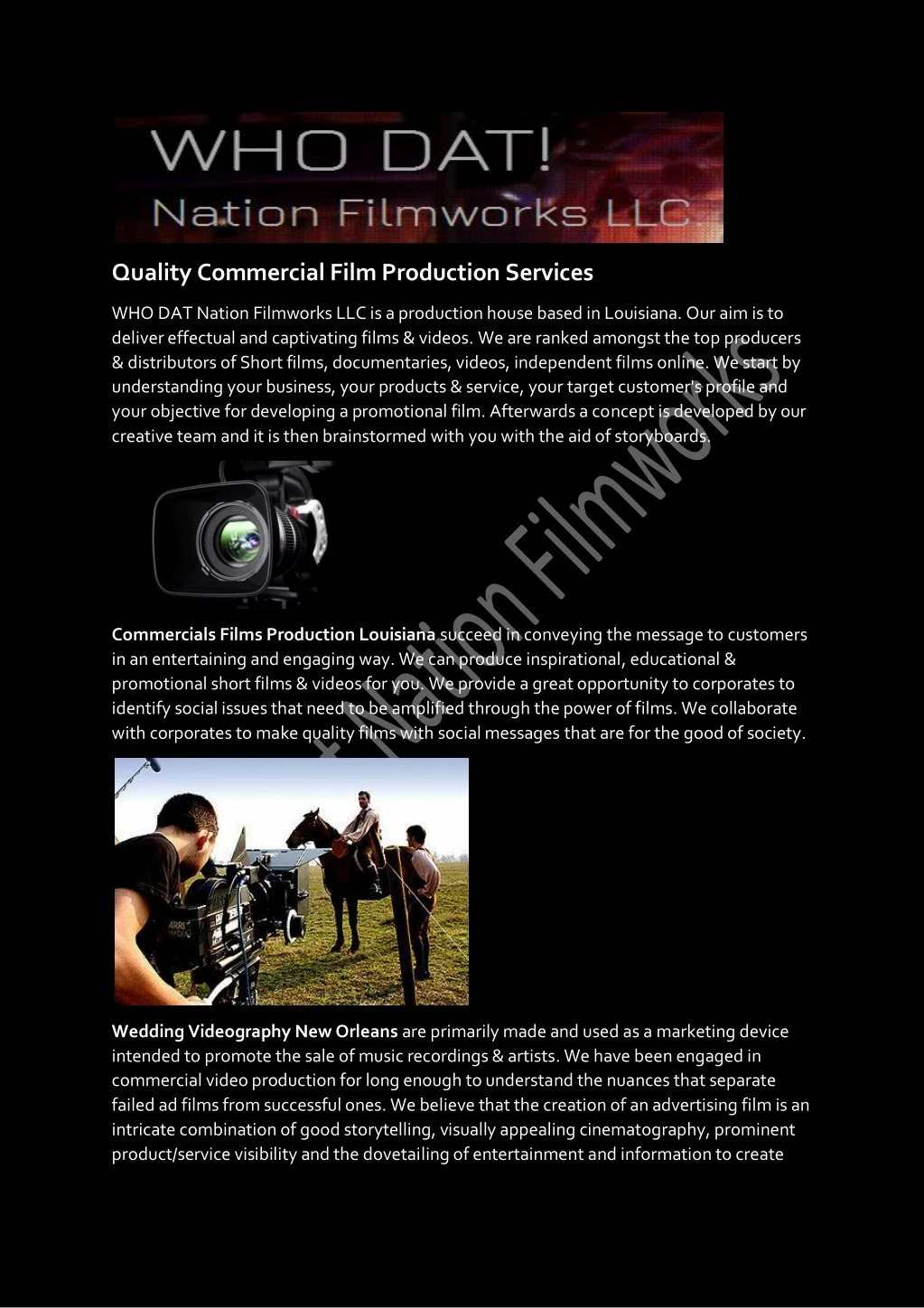 quality commercial film production services