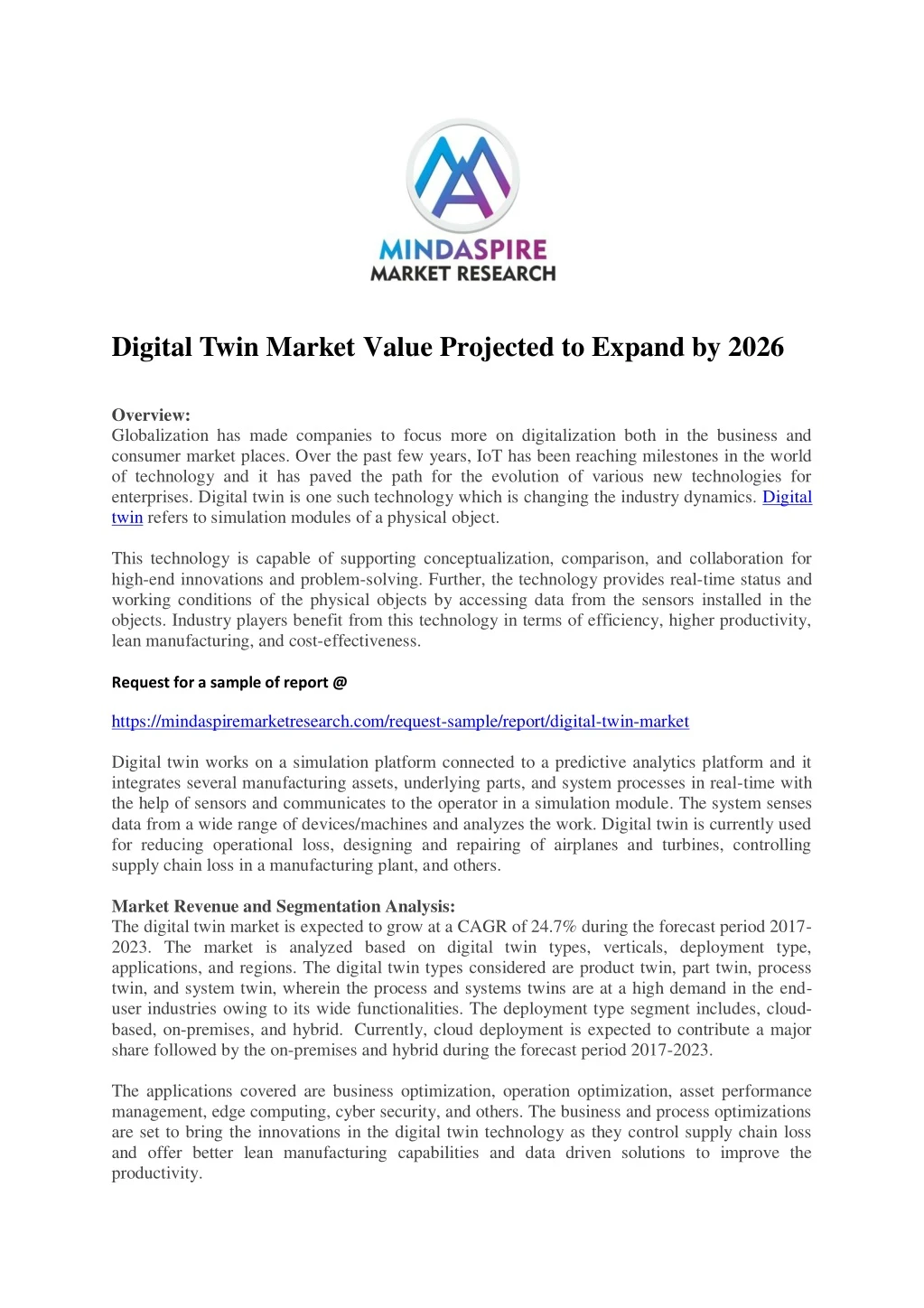 digital twin market value projected to expand