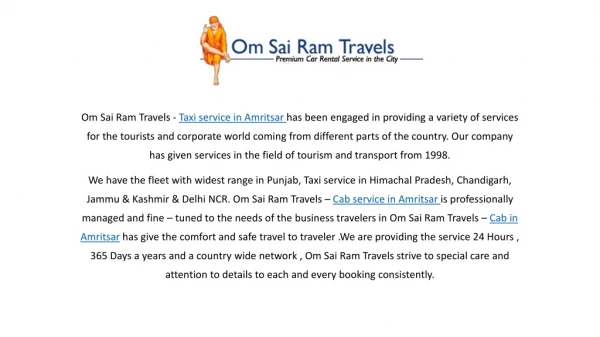Om Sai Ram Travels, Cab in Amritsar, Taxi Service In Amritsar