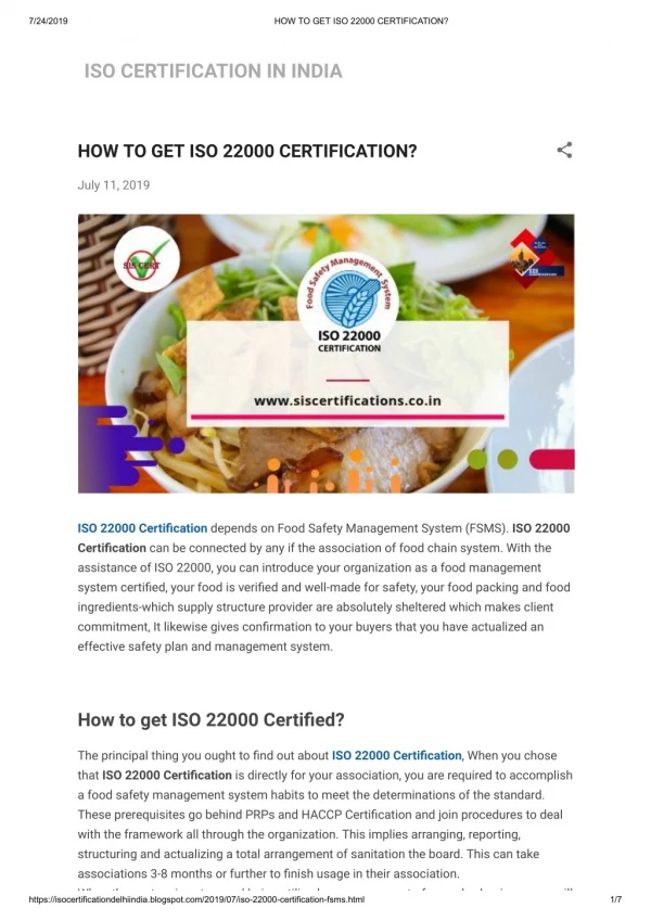 HOW TO GET ISO 22000 CERTIFICATION (fsms)?