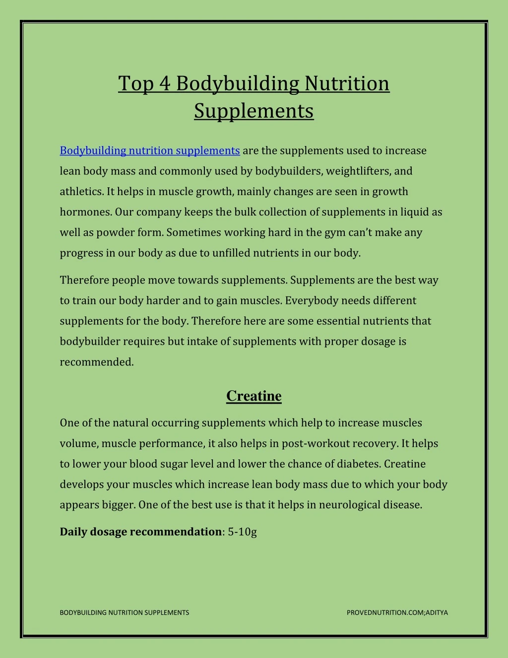 top 4 bodybuilding nutrition supplements