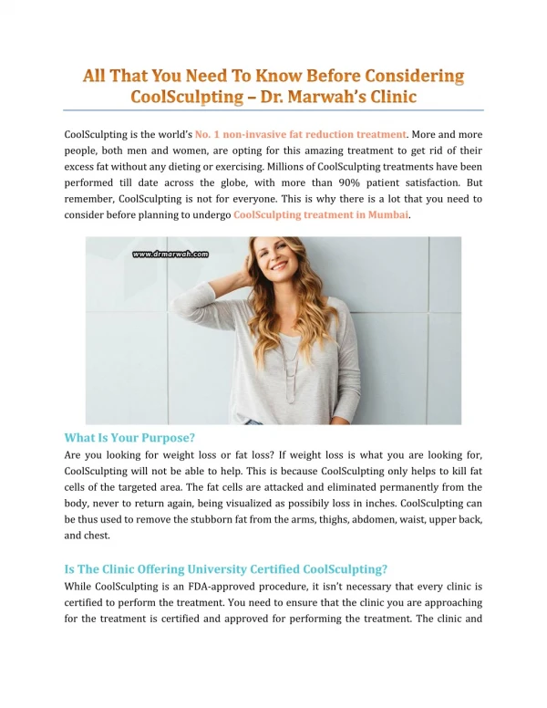 All That You Need To Know Before Considering CoolSculpting - Dr. Marwah's Clinic