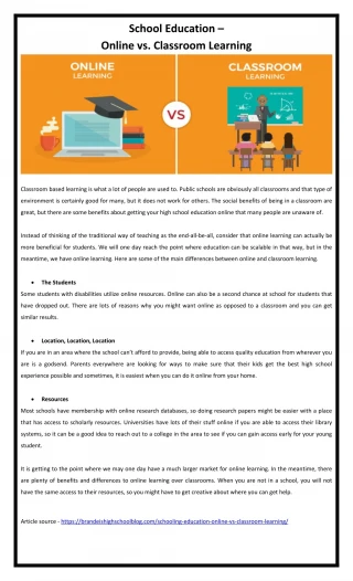 PPT - Online Learning VS Class room Learning PowerPoint Presentation ...