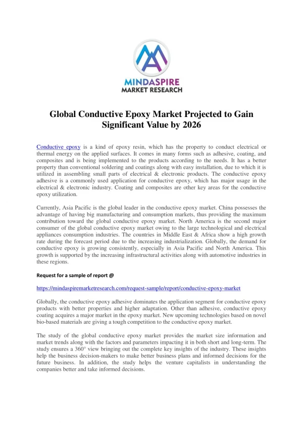 Global Conductive Epoxy Market Projected to Gain Significant Value by 2026