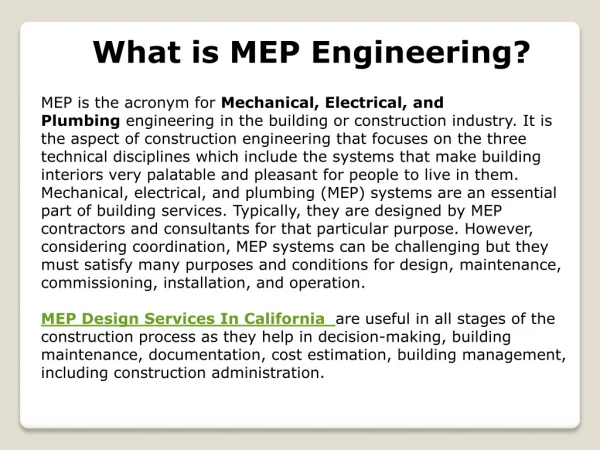 What is MEP Engineering?
