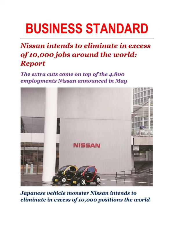 Nissan intends to eliminate in excess of 10,000 jobs around the world: Report