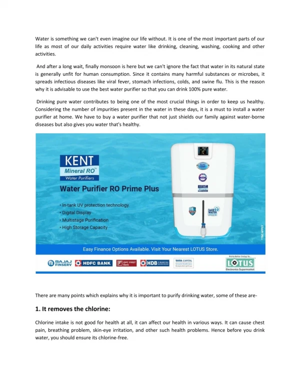 "Water Purifiers - Buy Water Purifiers Online at Best Prices | Lotus Electronics "