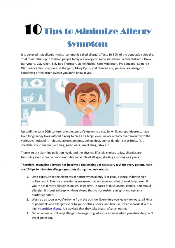 10 Tips to Minimize Allergy Symptom