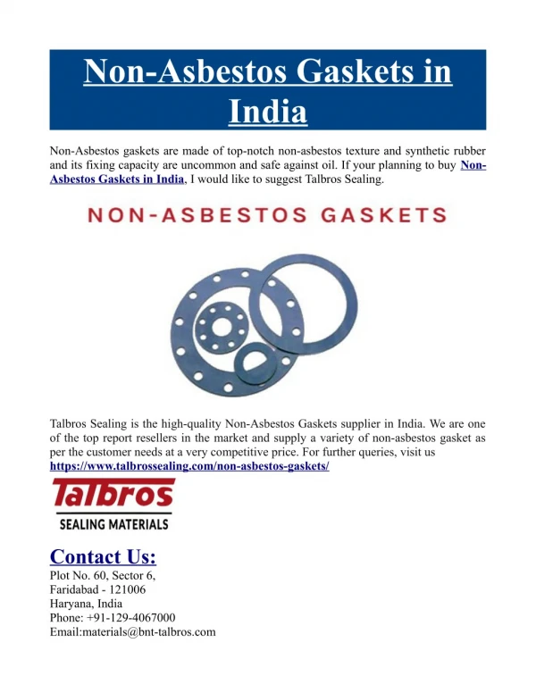 Non-Asbestos Gaskets in India